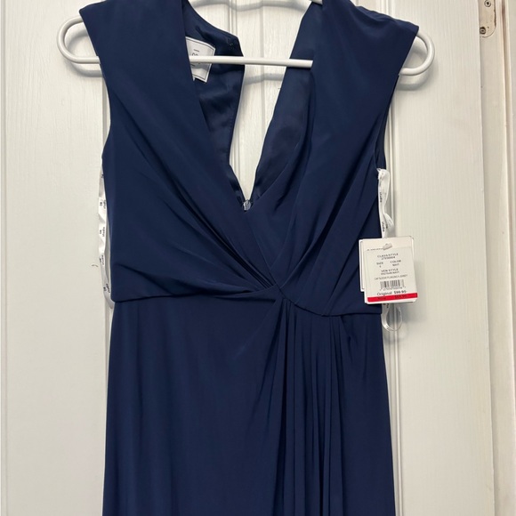 David's Bridal Blue Asymmetrical Ruched Gown - Picture 7 of 8